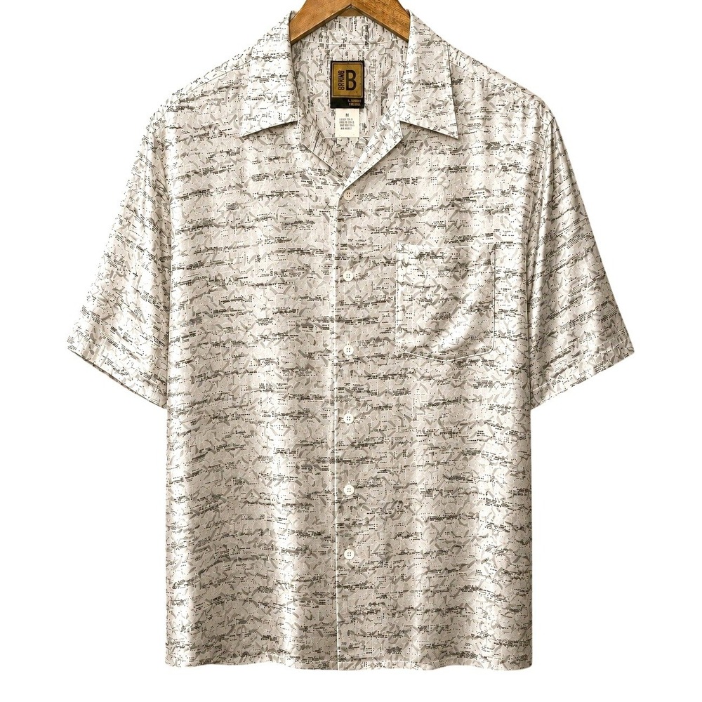 Vintage 90s Silk Camp Collar‎ Shirt Quiet Luxury Resortwear Mens Medium Bruno B